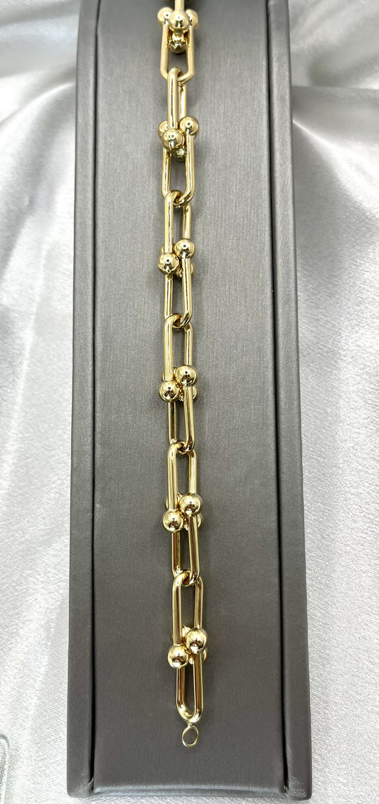 14K Hardware Link Gold Bracelet - 8"