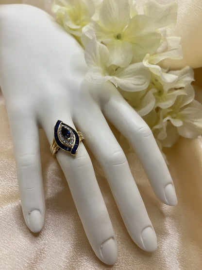 14K Yellow Gold Ring with White Zirconia and Sapphire Stones - 5.0 g