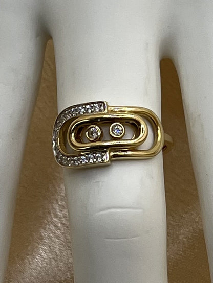 14K Yellow Clip Gold Ring with White Zirconia - 2.5 g