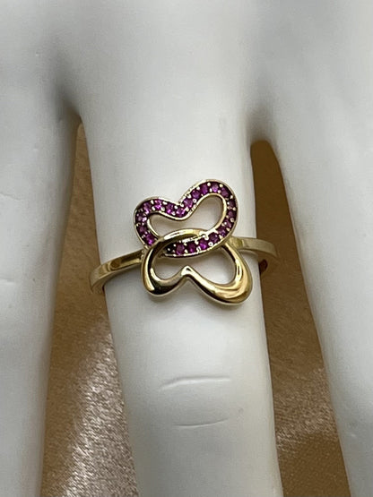 14K Yellow Gold Butterfly Ring with Purple Zirconia Stones - 2 g