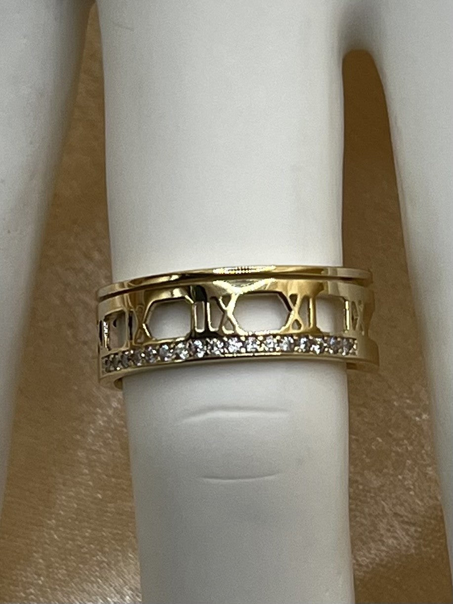 14K Yellow Gold Ring with White Zirconia Stones- 3.3 g