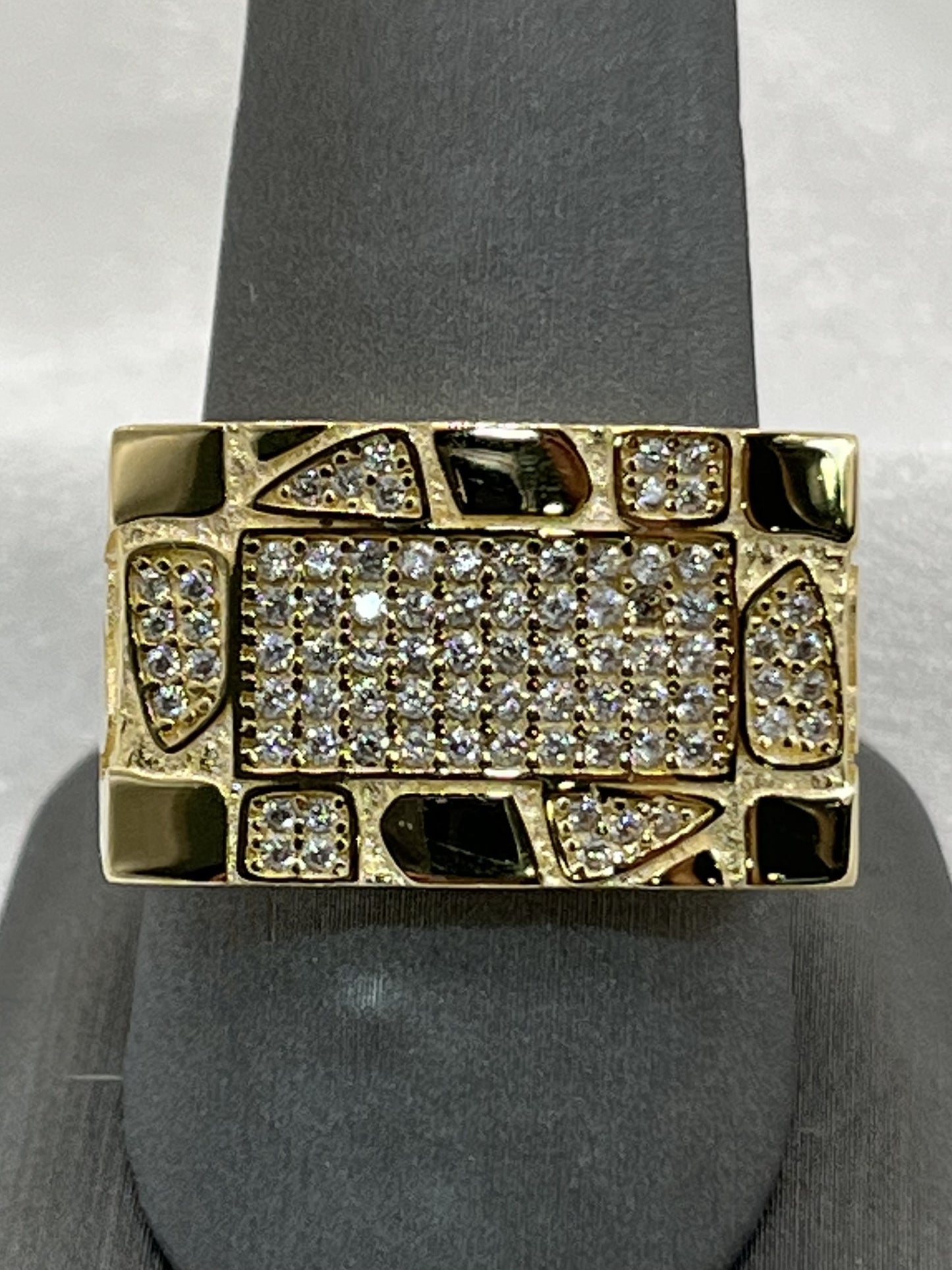 14K Animal Print Men's Gold Ring with Zirconia Stones