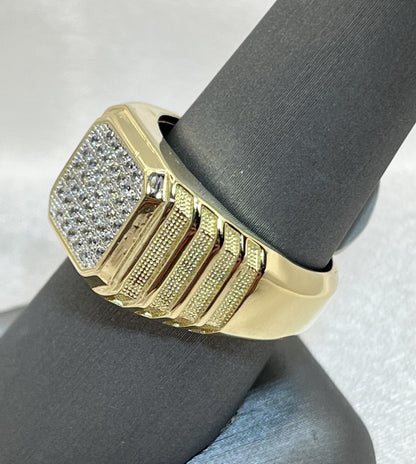 14K Gold Men's Ring with White Zirconia Stones