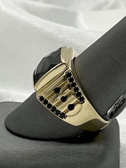 14K Gold Men's Ring with Black Zirconia Stone