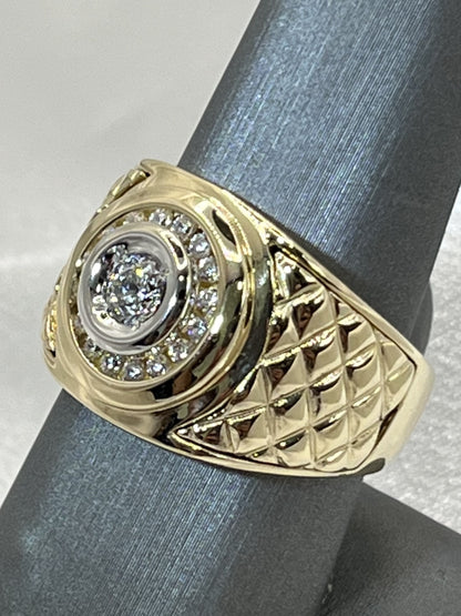 14K Gold Men's Ring with Zirconia Stones